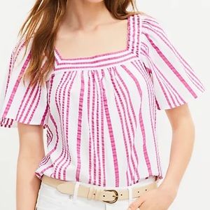 Loft Petite Striped Square Neck Top